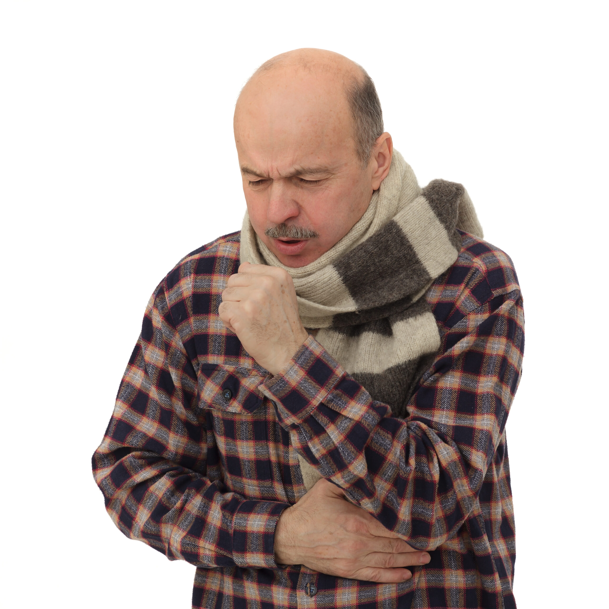 Elderly man is ill from colds or pneumonia.